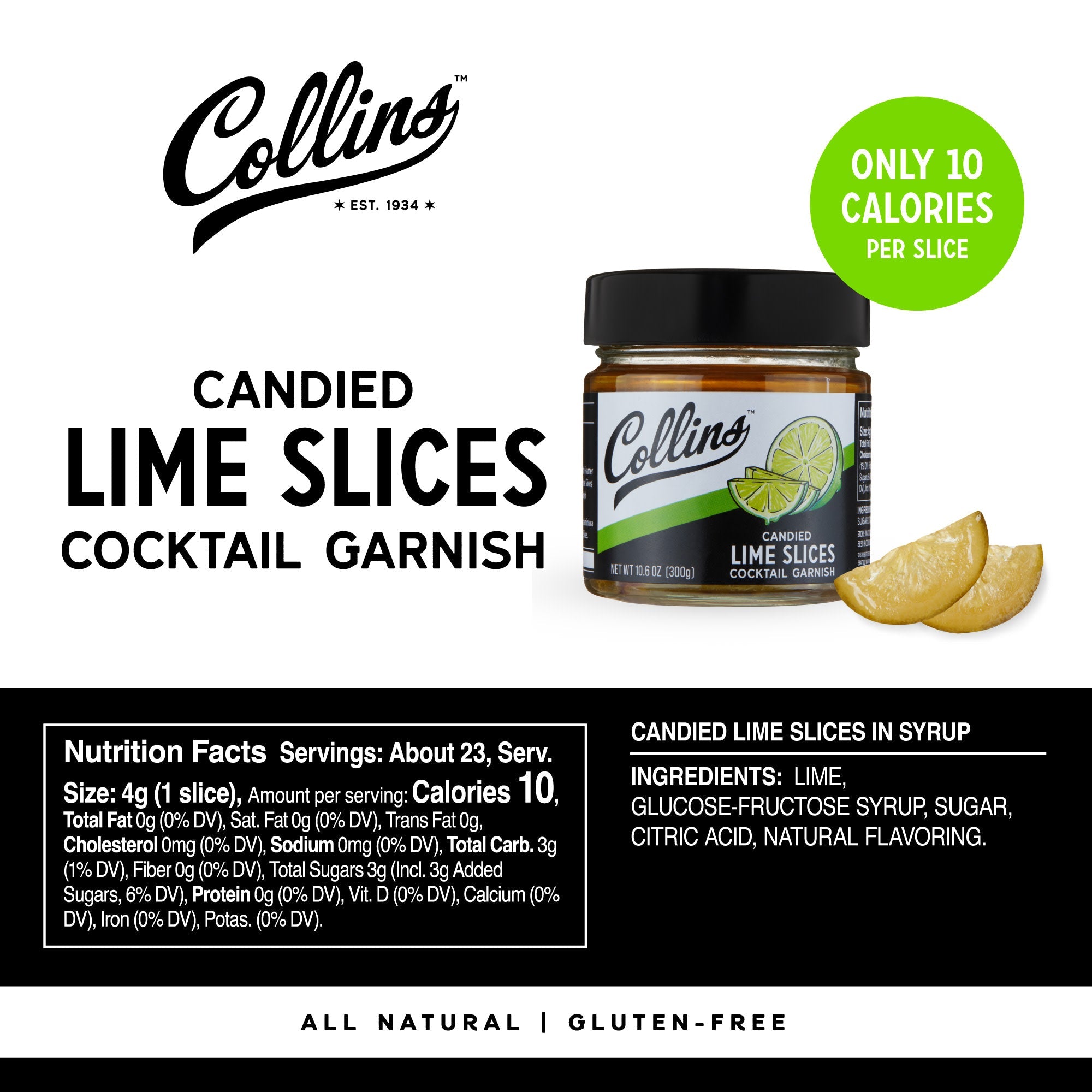 Collins Candied Lime Slices in Syrup 10.6 oz