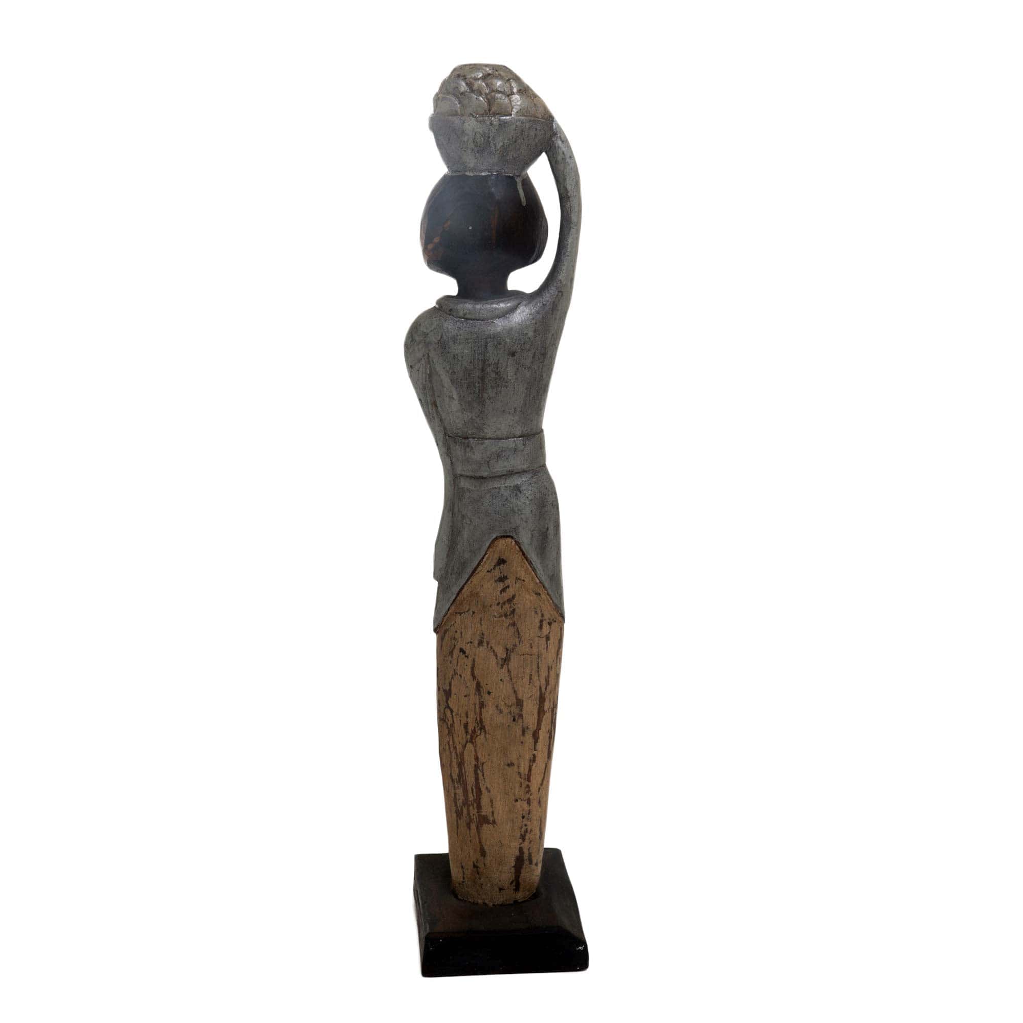 Hand Carved Antiqued Albesia Wood Sculpture from Bali - Balinese Lady