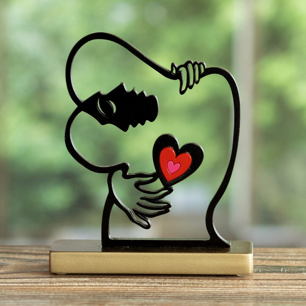 Peruvian Artisan Crafted Wood Sculpture with Heart Design - Eternal Hug