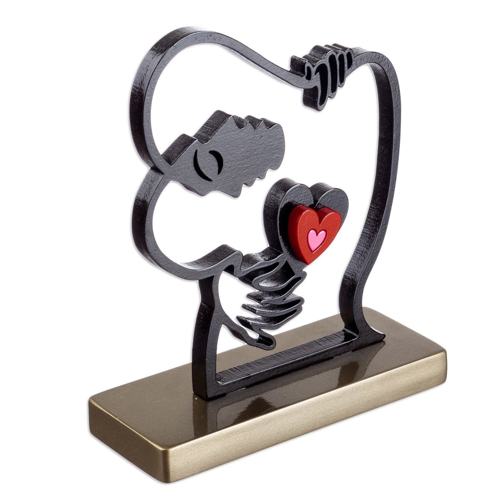 Peruvian Artisan Crafted Wood Sculpture with Heart Design - Eternal Hug