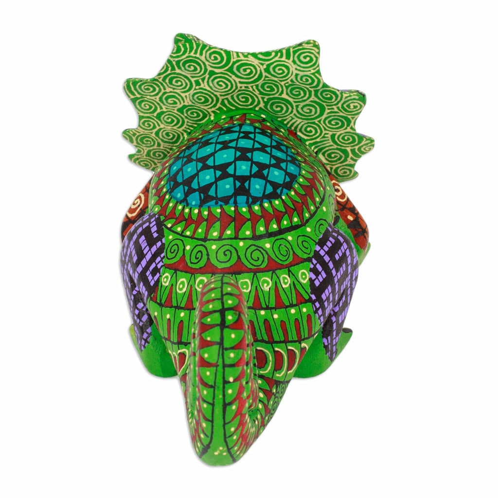 Hand-Painted Green Copal Wood Chameleon Alebrije Figurine - Chameleonic Green