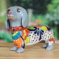 Dachshund Dog-Themed Painted Ceramic Sculpture in Grey - Hacienda's Protector