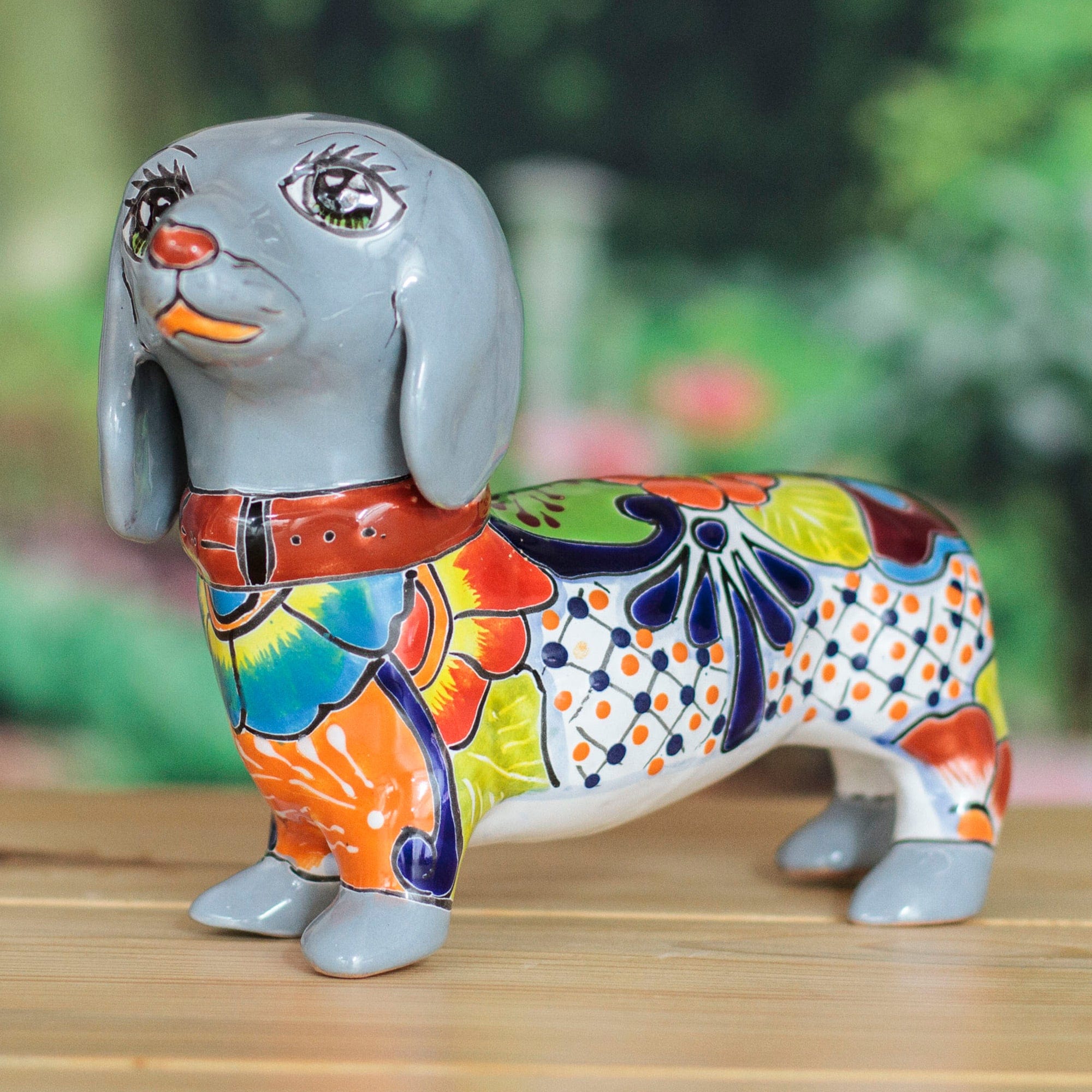Dachshund Dog-Themed Painted Ceramic Sculpture in Grey - Hacienda's Protector