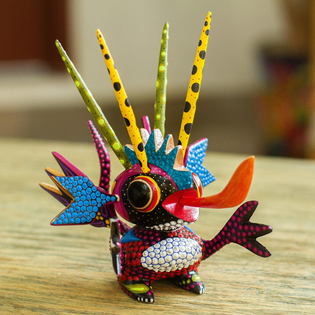 Wood Alebrije Sculpture of a Colorful Alien from Mexico - Energetic Martian