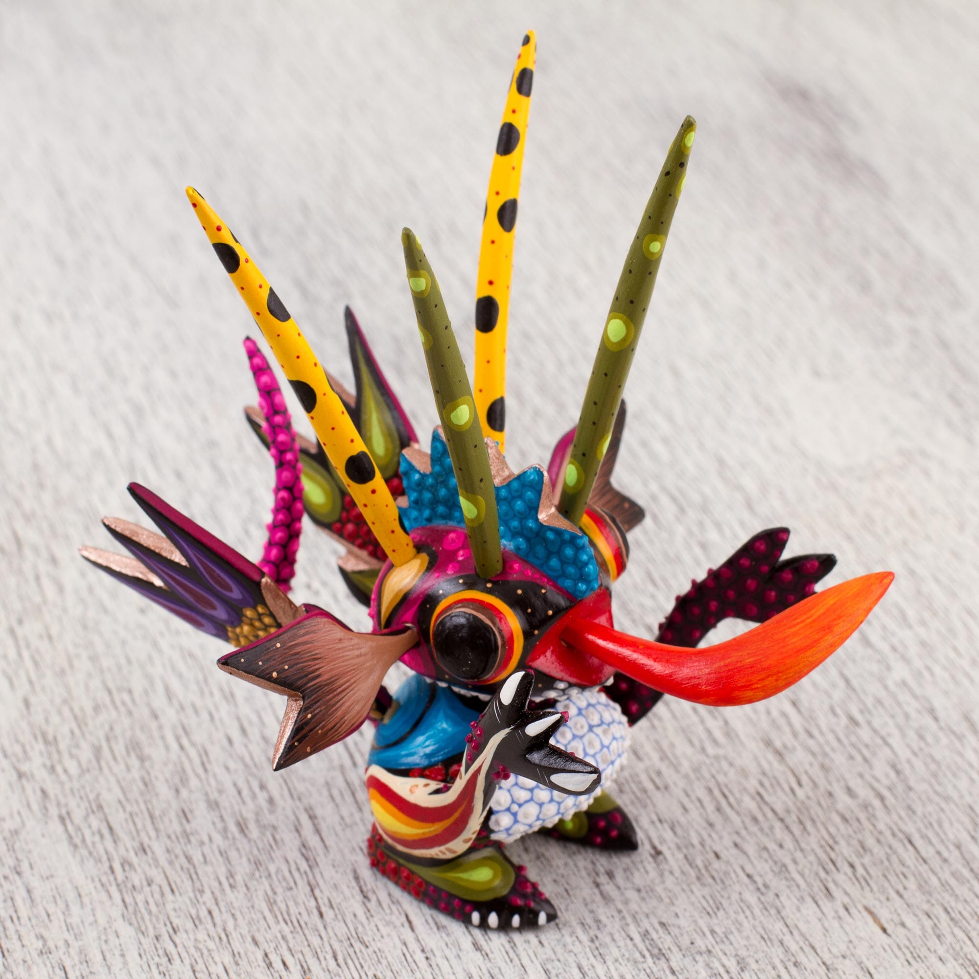 Wood Alebrije Sculpture of a Colorful Alien from Mexico - Energetic Martian