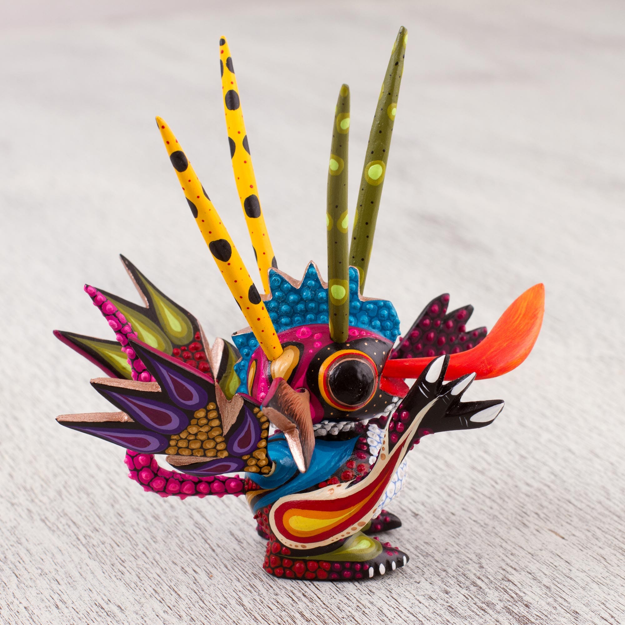 Wood Alebrije Sculpture of a Colorful Alien from Mexico - Energetic Martian