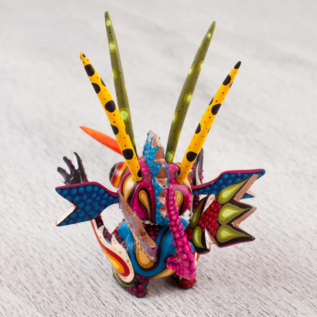 Wood Alebrije Sculpture of a Colorful Alien from Mexico - Energetic Martian