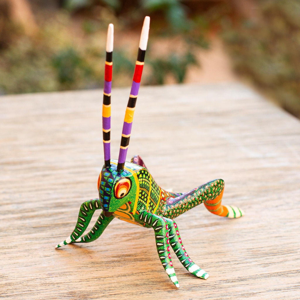 Hand Crafted Grasshopper Alebrije Figurine - Spry Grasshopper