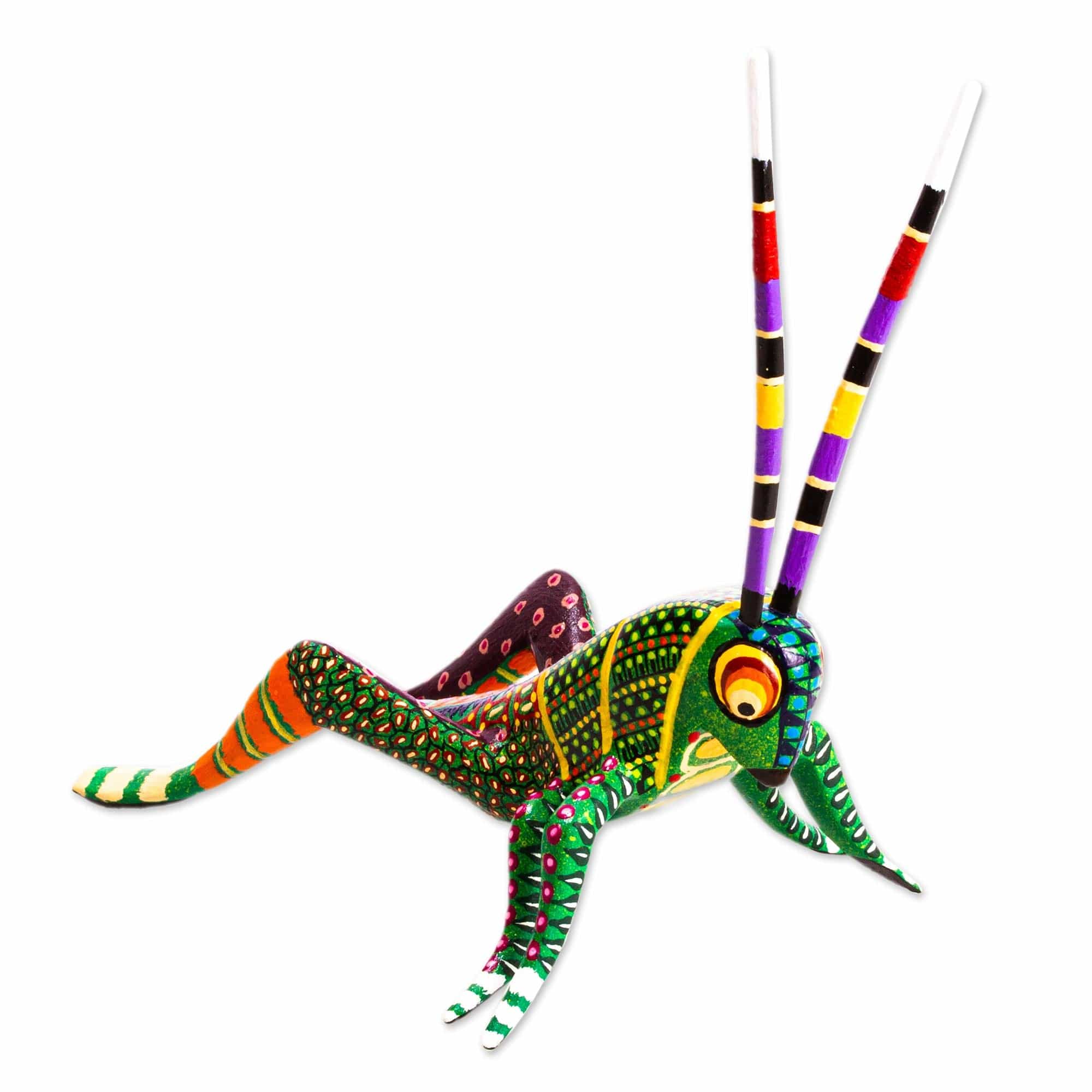 Hand Crafted Grasshopper Alebrije Figurine - Spry Grasshopper