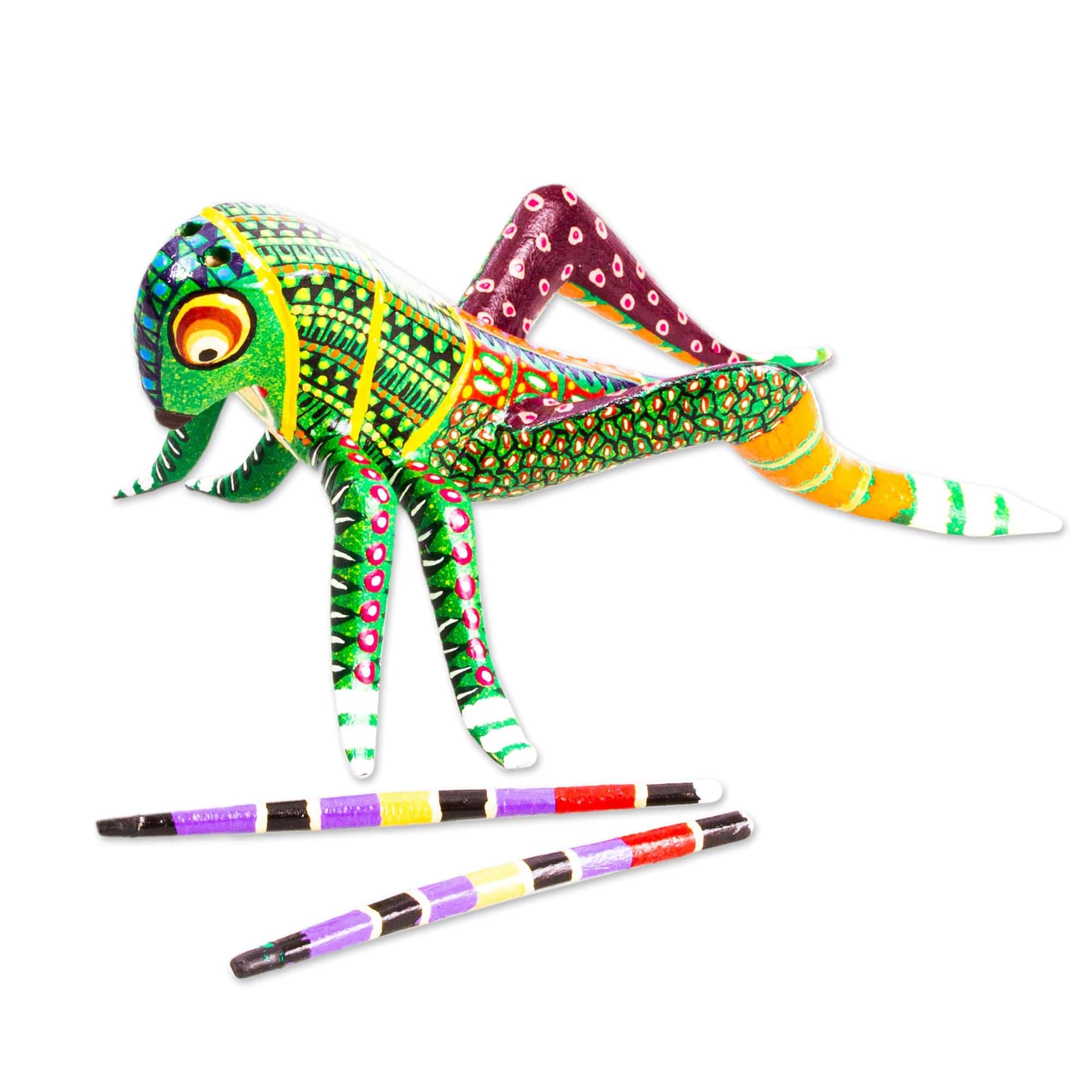Hand Crafted Grasshopper Alebrije Figurine - Spry Grasshopper