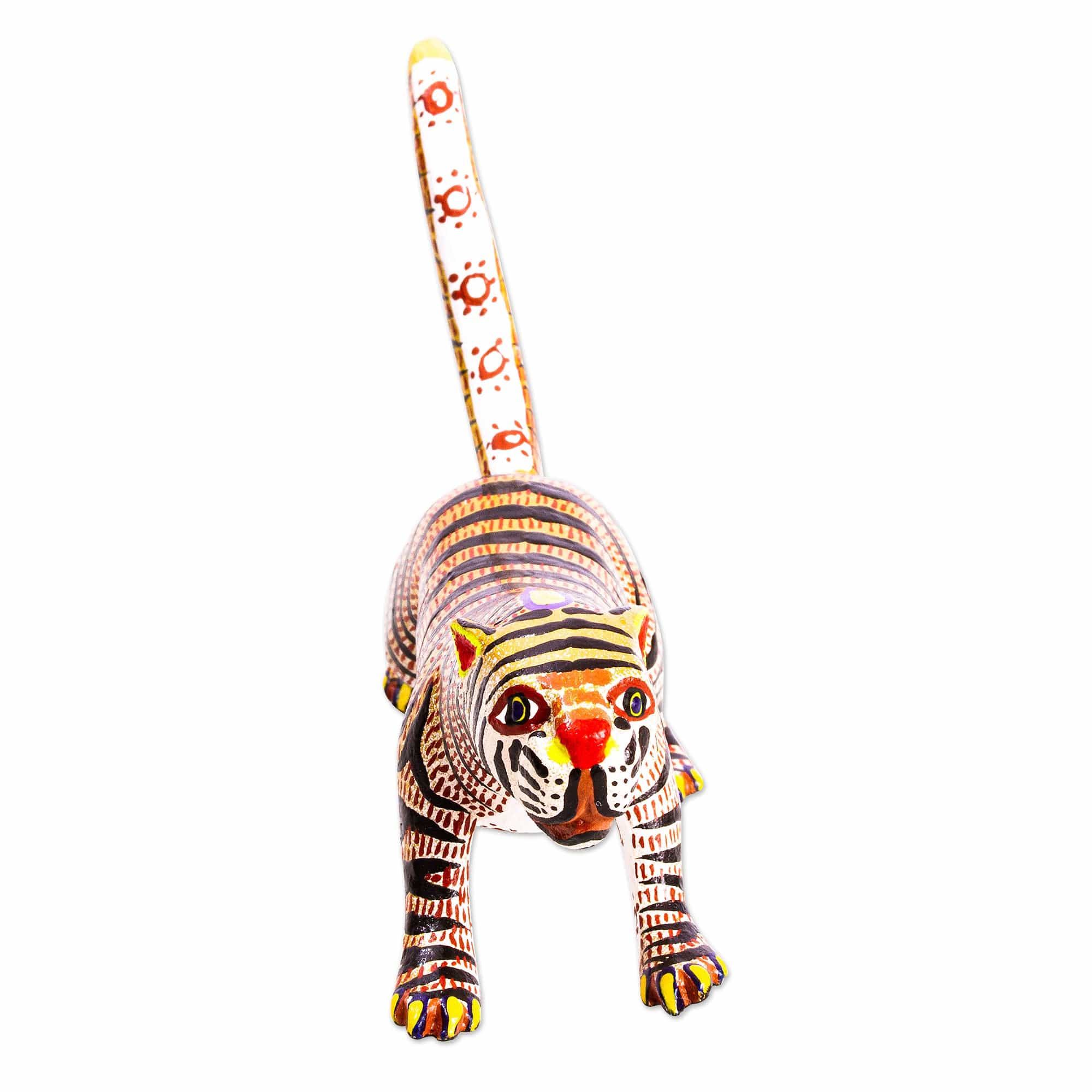 Small Cedar Wood Tiger Alebrije Sculpture - Brilliant Tiger