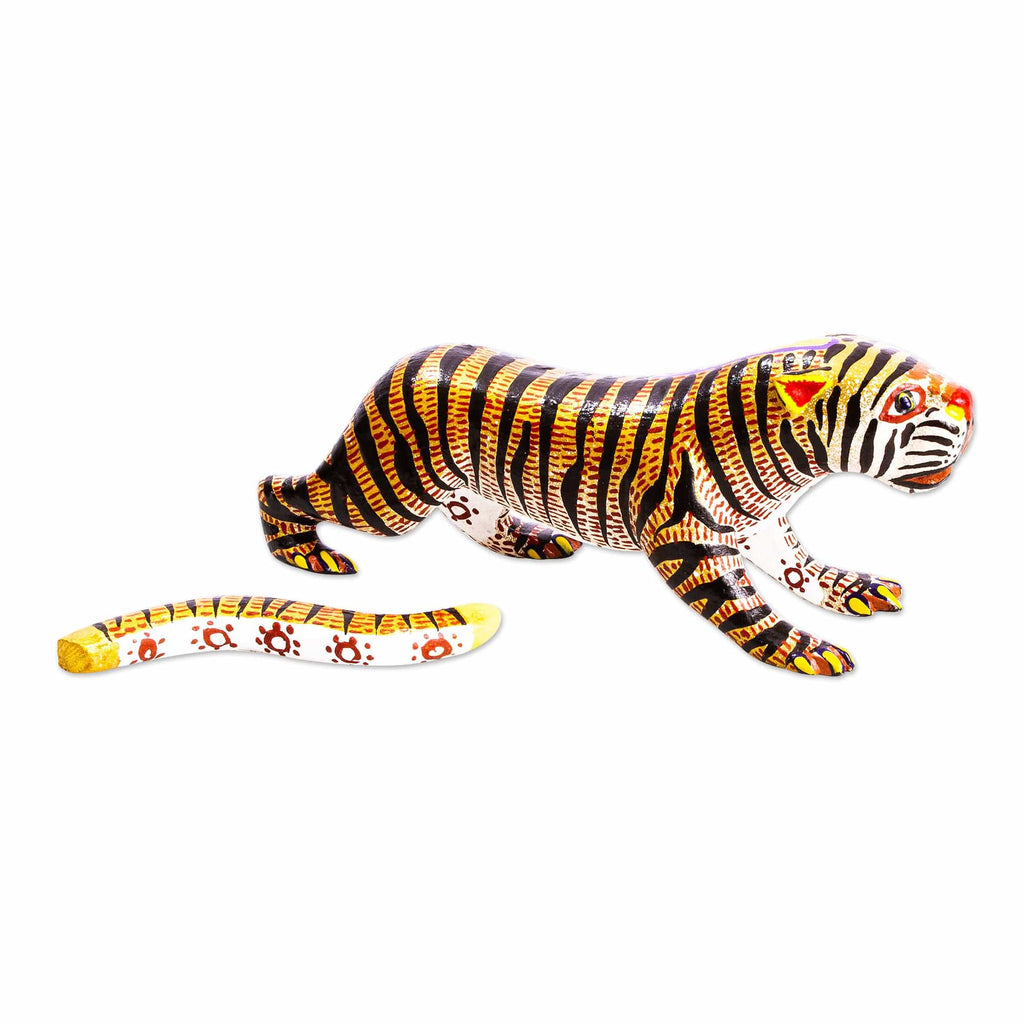 Small Cedar Wood Tiger Alebrije Sculpture - Brilliant Tiger