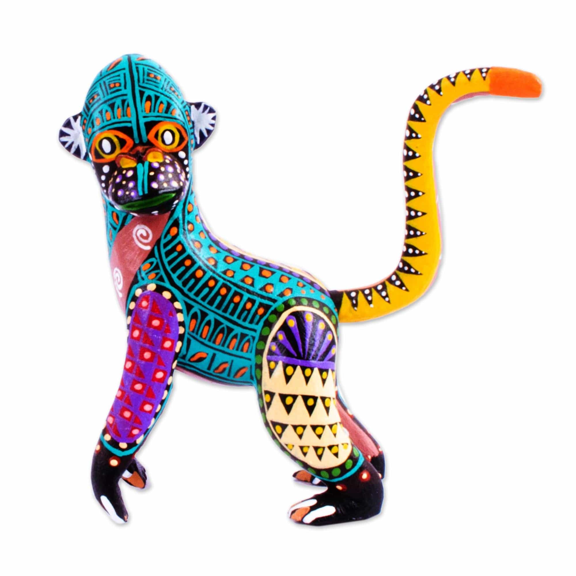 Hand Crafted Copal Wood Monkey Alebrije from Mexico - Rainbow Monkey