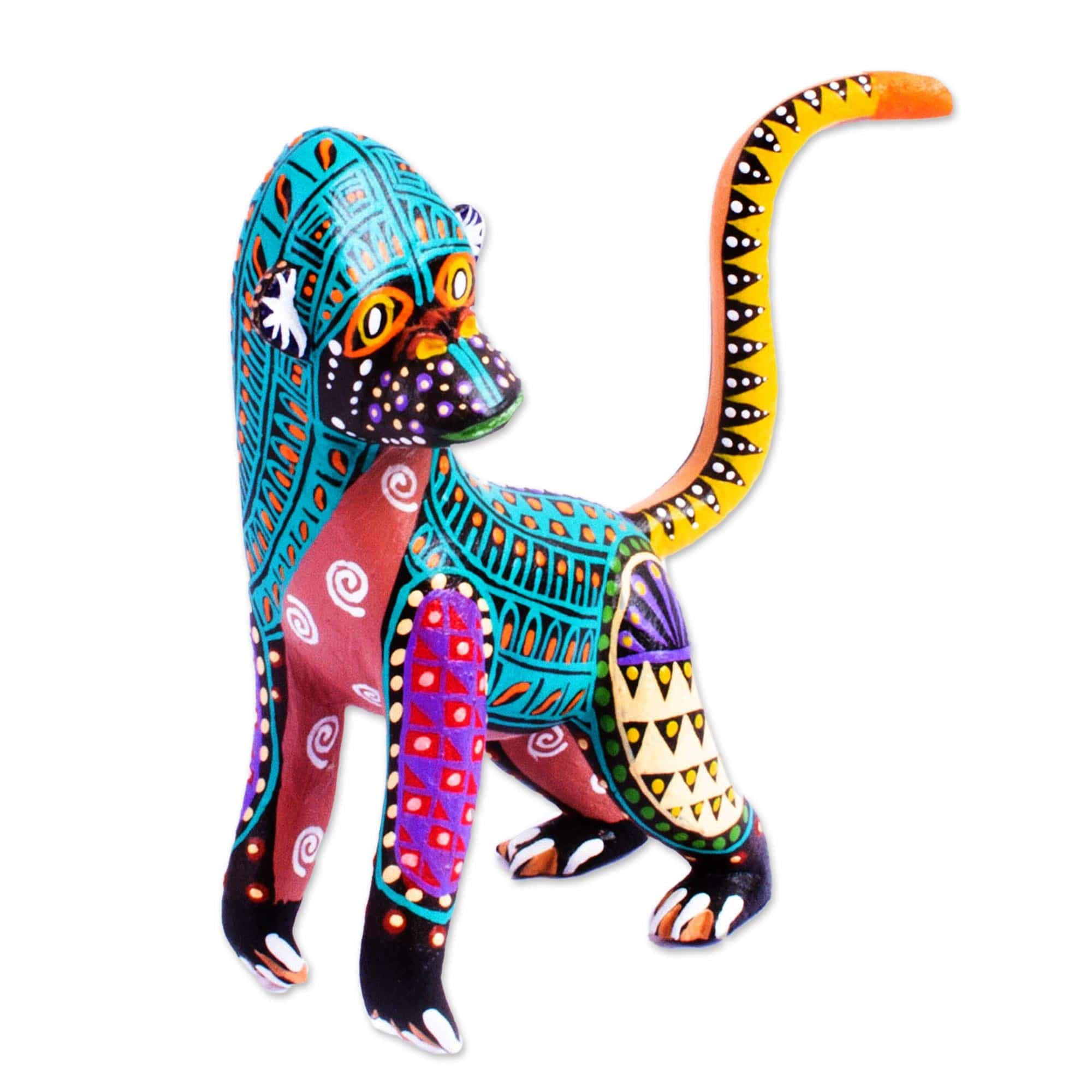 Hand Crafted Copal Wood Monkey Alebrije from Mexico - Rainbow Monkey